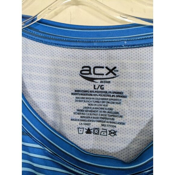 ACX Active New Athletic Top Shirt Mens Large Short Sleeve Blue Stripe Gym Casual - Picture 5 of 5